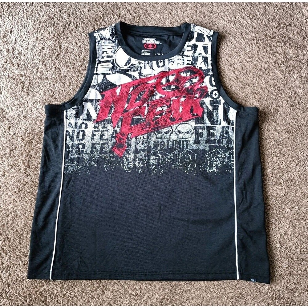 No Fear Jersey Shirt Men's Large Black Sleeveless Graphic Tank Top Y2K